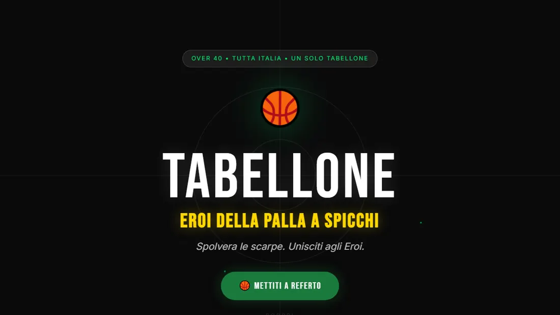 Home del sito Tabellone, piattaforma per giocatori di basket over 40